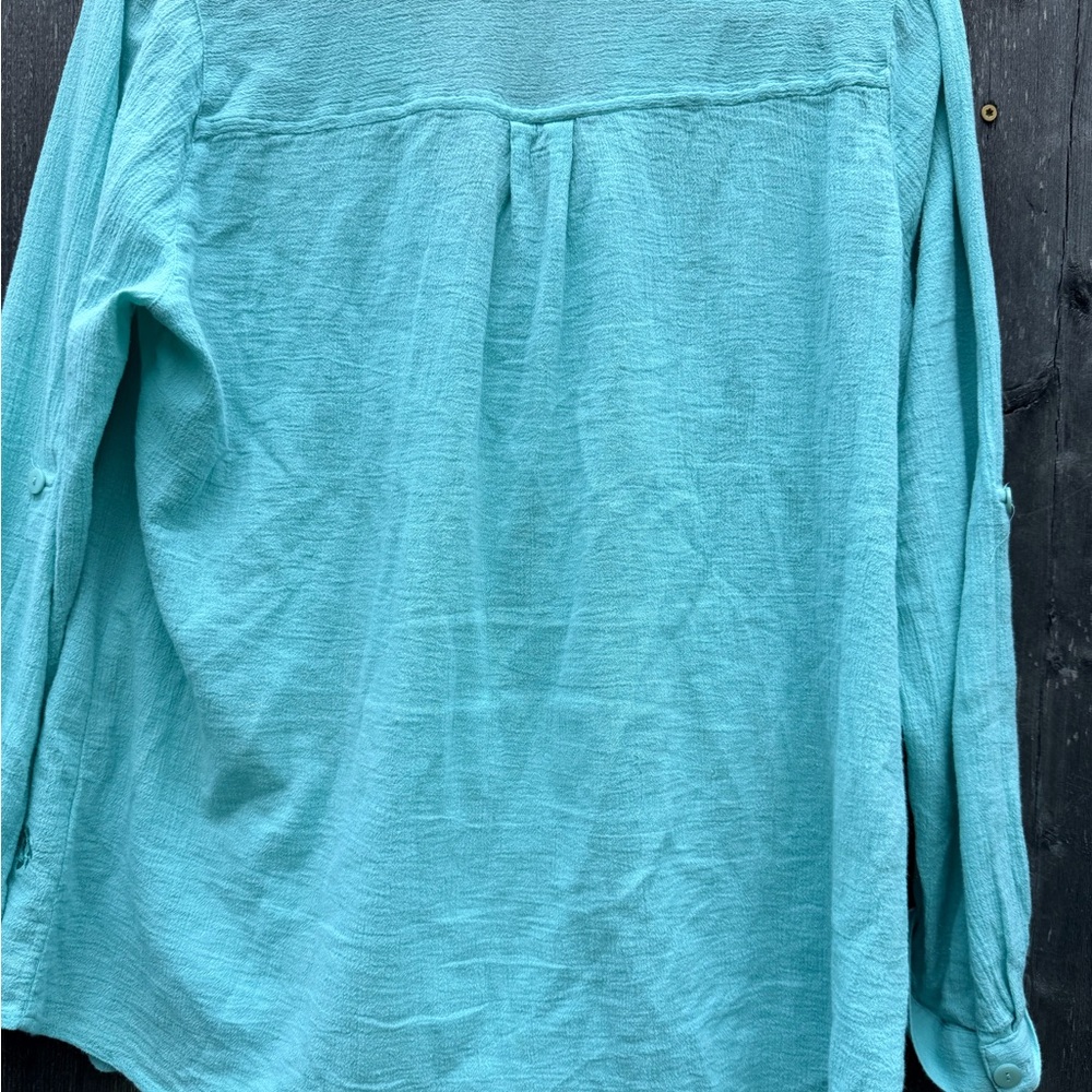 Soft Surroundings Aqua Eyelet Embroidered Cotton Button Front Blouse M - Picture 5 of 6